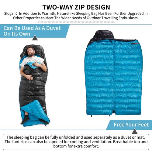 Naturehike Ultralight Duck Down Cold Weather Sleeping Bag, 750FP Compact Sleeping Bag 3-4 Season for Adults & Kids, Waterproof - Backpacking, Camping, Hiking, Traveling with Compression Sack, Black