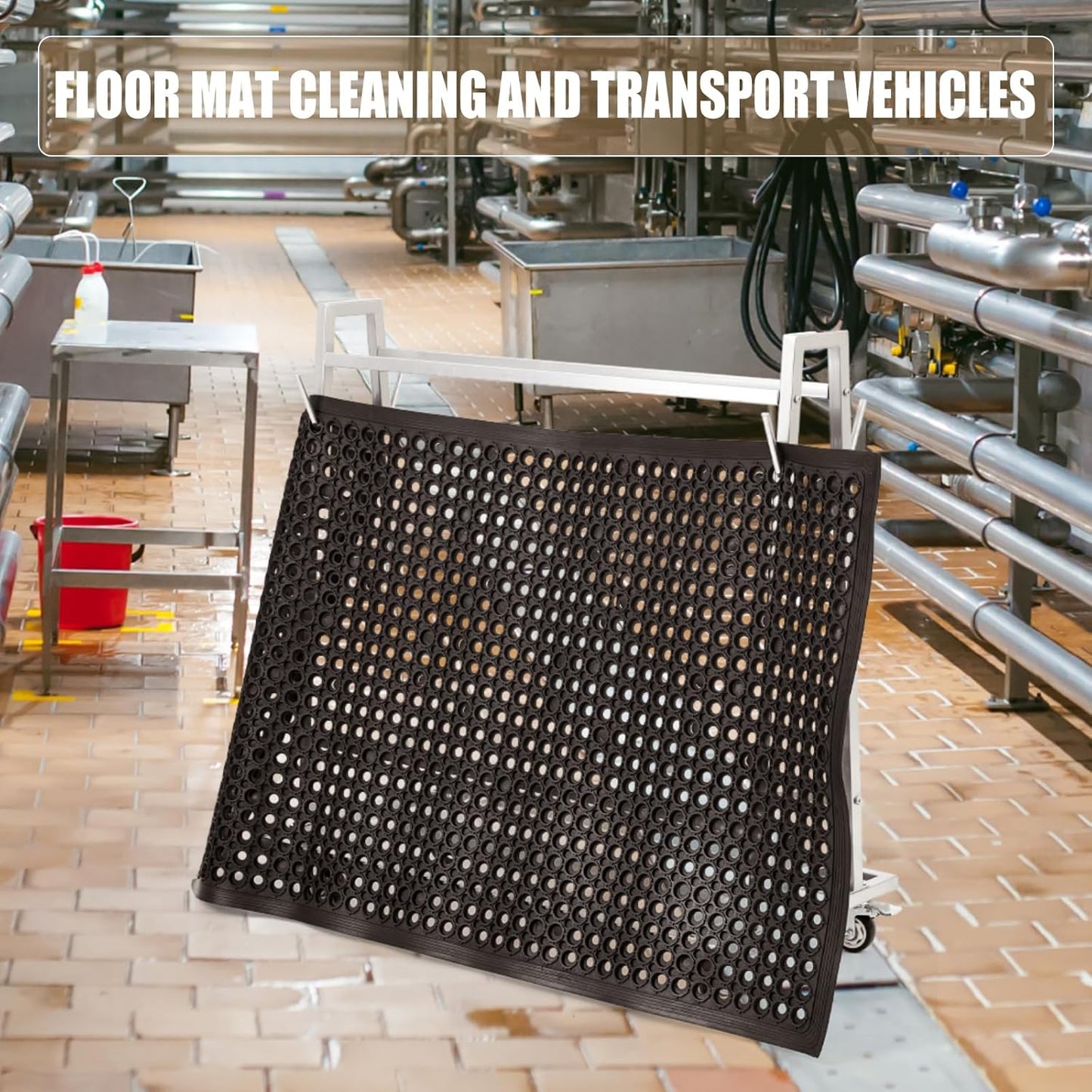 Portamat Transporter & Wash Rack Wash Rack and Mat Transporter Capacity Silver Steel Floor Mat Cart 42" L x 28" W x 40" H