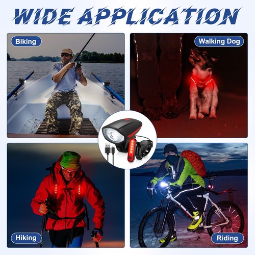 VIHOSE 8 Sets Ultra Bright LED Bike Light Set USB Rechargeable Bicycle Light for Night Riding 3 Light Modes Headlight for Bike Back Taillight for Men Women Bike Accessories Road Mountain