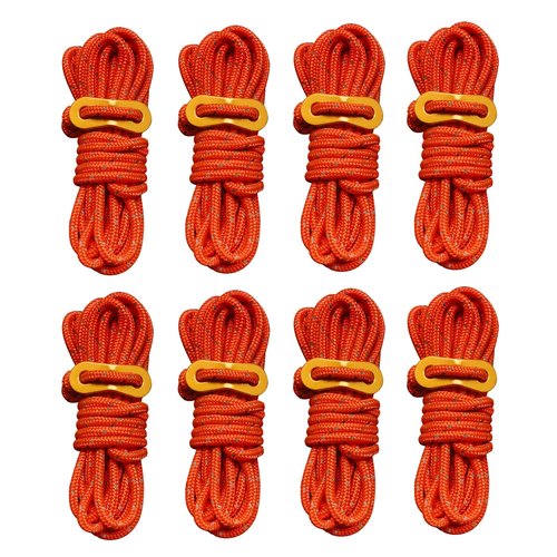 Smithok 8 Pack High-Reflective Guy Lines 4mm Tent Cords High-Strength Lightweight Camp Ropes with Aluminum Adjuster Tensioner for Tent, Tying Down Tarps, Camping, Outdoor Packaging (Orange)