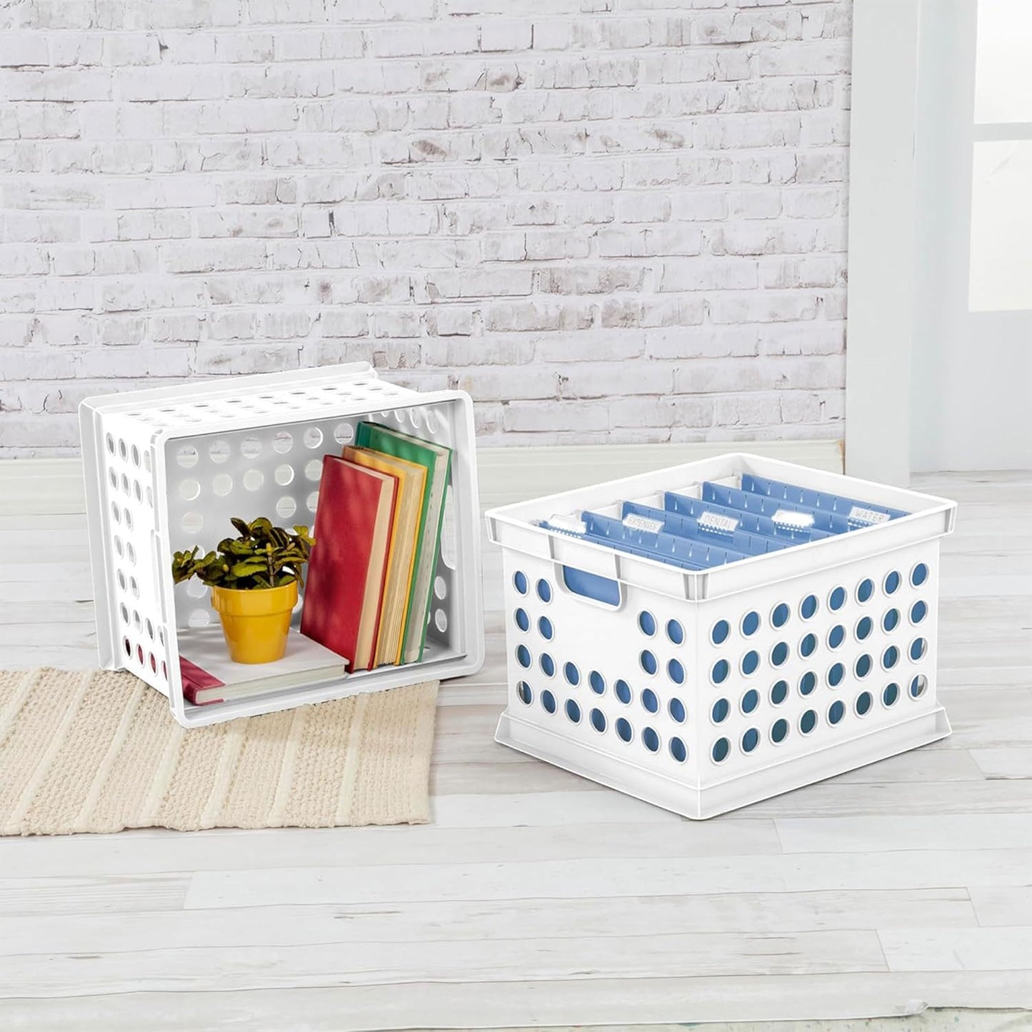 Sterilite Stackable Plastic Storage Crate Bin Organizer File Box with Handles for Home, Office, Dorm, Garage, or Utility Organization, Black, 6-Pack