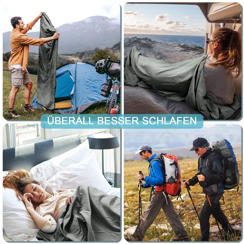 Sleeping Bag Liner, Updated Adult Sleep Sack & Travel Sheets with Foot Zipper, Lightweight and Portable Camping Sleeping Bag Liners - Ideal for Backpacking, Hostels and Camping Dark Gray