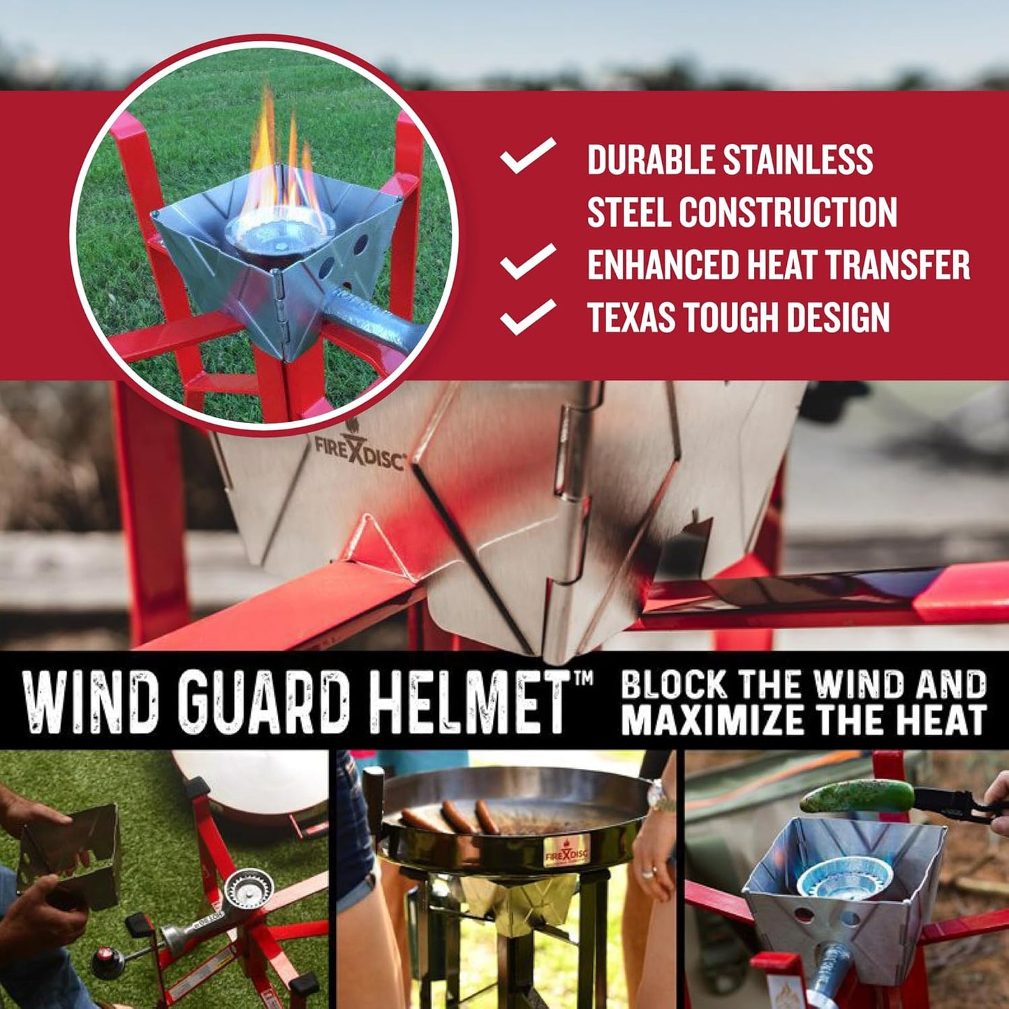 FIREDISC Wind Helmet Stainless Steel Wind Protection Cover TCGWH4L, Wind Screen for Camp Stoves Designed for FIREDISC Cookers, Camping Stove Windscreen Maintains Even Heat and Delicious Cooking