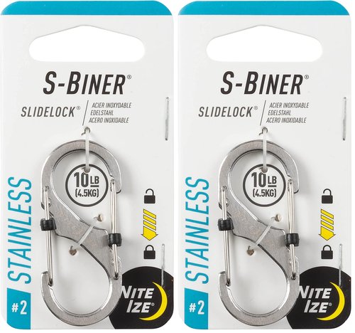 Nite Ize LSB2-11-R3 S-Biner SlideLock Dual Locking Carabiner, Size #2, Stainless (Pack of 2)