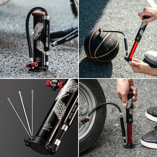 ROCKBROS Mini Bike Pump Portable Bicycle Pump with Hidden Pressure Gauge Fits Presta & Schrader Valves 220PSI Compact Bike Tire Pump for Road/Mountain MBX Bike
