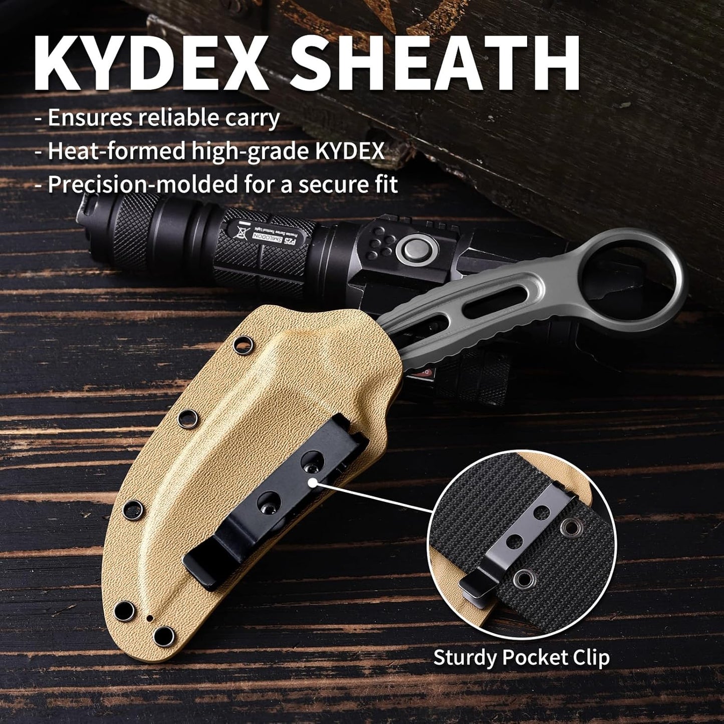 EDC Fixed Blade Knife with Sheath, Camping Knife Fixed Blade 3.3" DC53 Steel Outdoor Survival Blade Full Tang Hunting Knives for Men Women IB-01, Silver