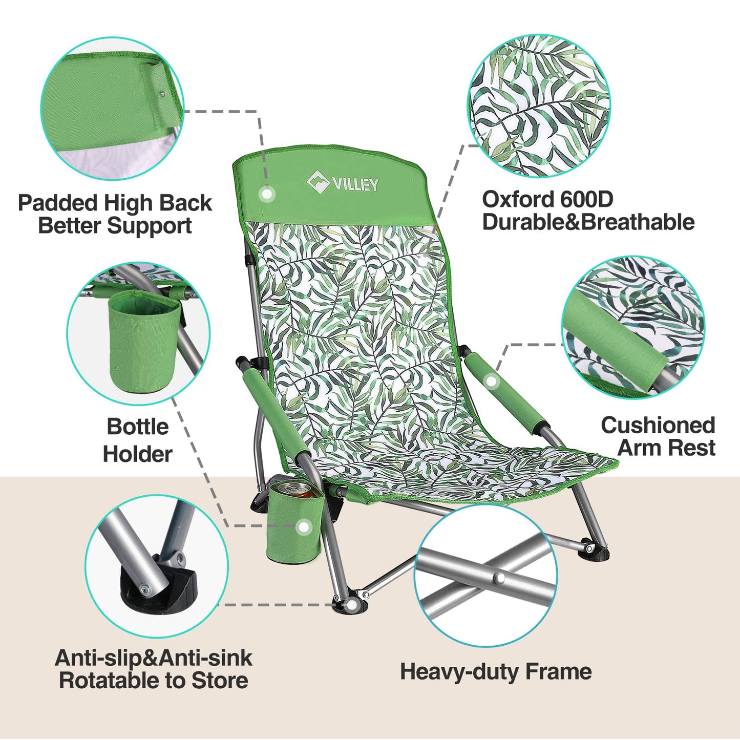 VILLEY Portable Camping Picnic Table and Low Beach Chair