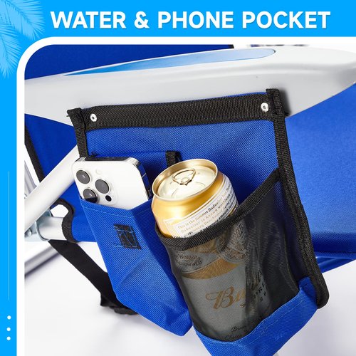 Canpsky Portable Beach Chair for Adults, Outdoor Camping Chair Lay Flat Folding Backpack Beach Reclining Chair with 5 Positions, Headrest, Zipper Pouch, Cup Holder, Blue