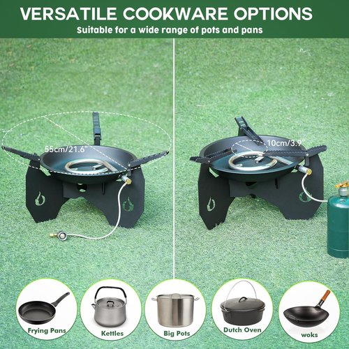 ONLYFIRE Portable Gas Camping Stove with Carry Bag, Dutch Oven Stand with Foldable Pot Brackets, Outdoor Propane Gas Stove for Camping Hiking Picnic Patio Cooking, GS341