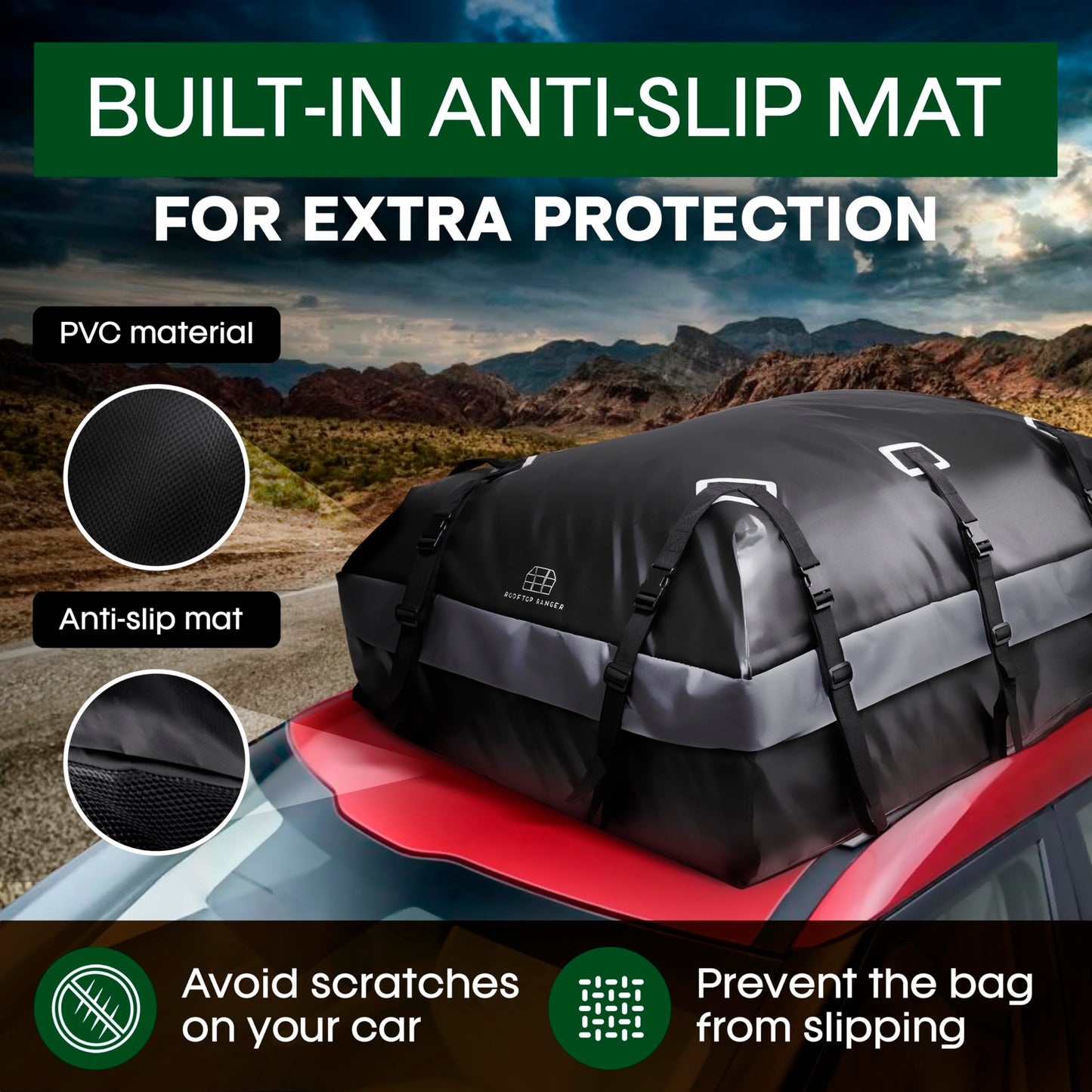 21 Cubic Feet Car Rooftop Soft Shell Cargo Carrier, 100% Waterproof - Car Storage for All Vehicle with/Without Racks - Attached Anti Slip Mat, Storage Bag, 6 Door Hooks and 6 Straps