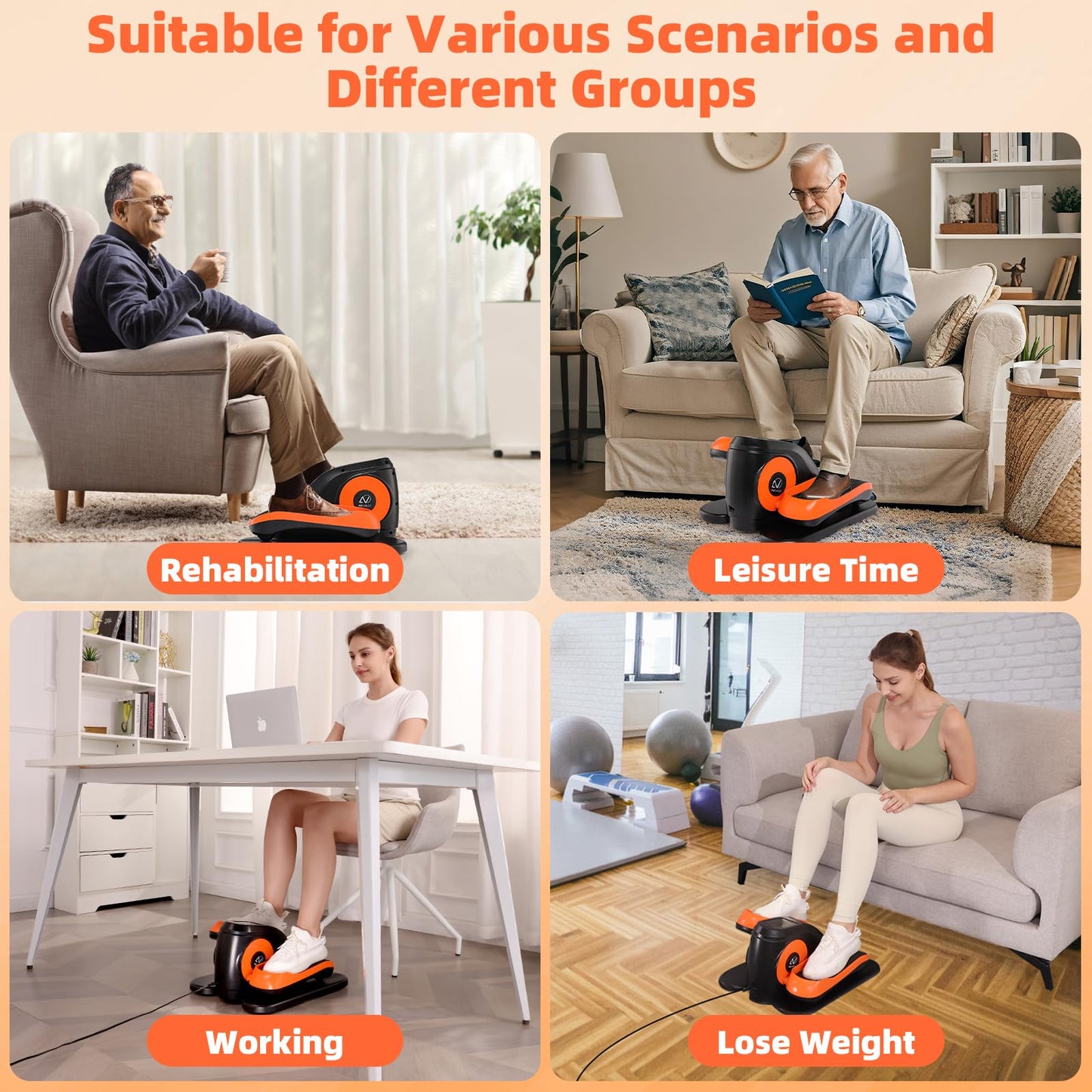 ANCHEER Under Desk Elliptical, Ellipse Leg Exerciser for Seniors Fully Assembled , Electric Seated Pedal Exerciser with Remote Control & 12 Adjustable Speed/Resistance