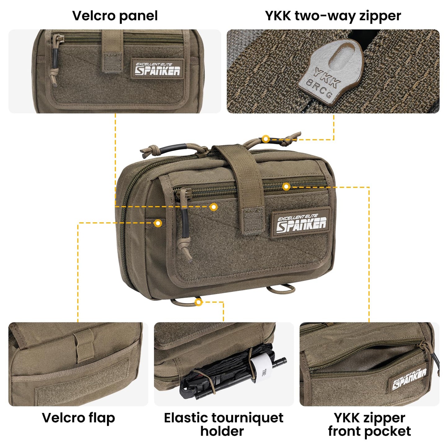 EXCELLENT ELITE SPANKER Tactical First Aid Pouch IFAK Rip Away Molle EMT Pouch Compact Admin Pouch Medical Utility Pouch for Tactical Vest,Backpack (Ranger Green)