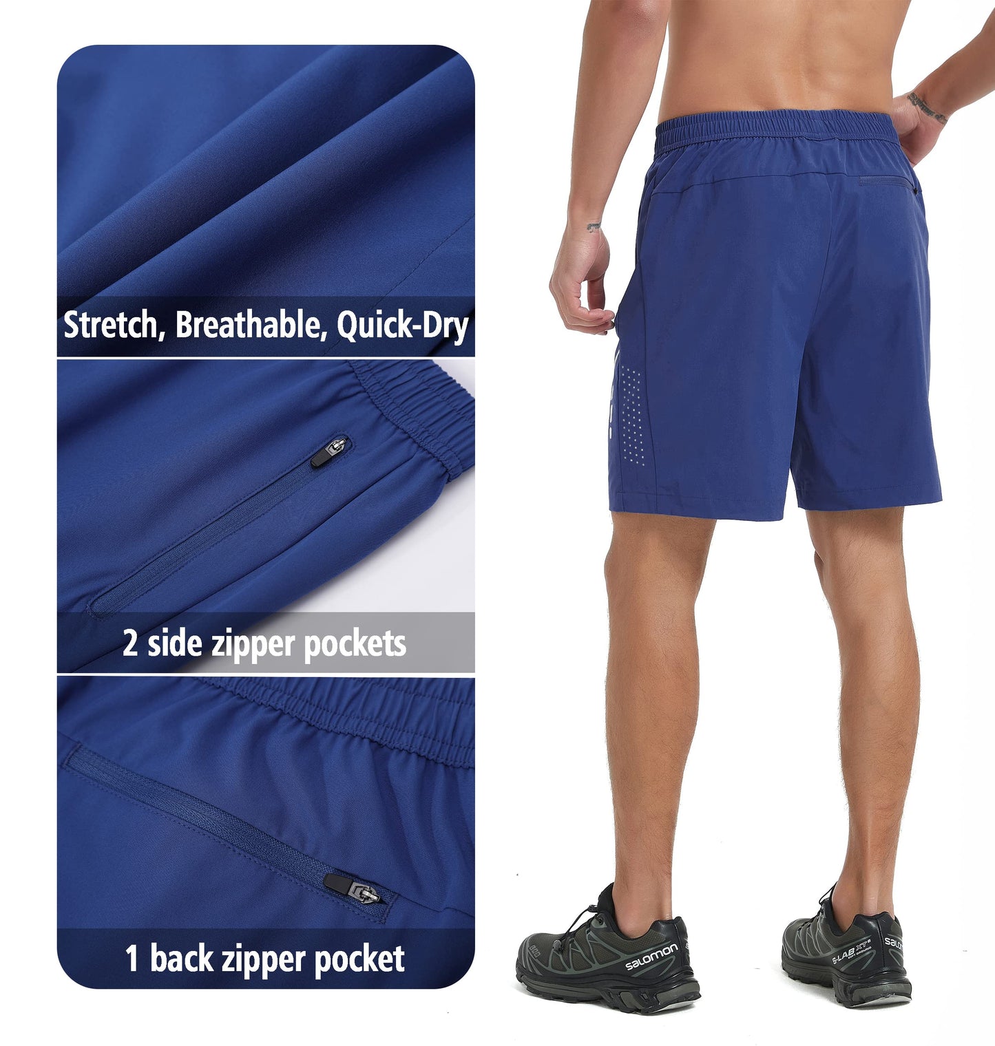 Men's Athletic Running Shorts Quick Dry Workout Gym Shorts 7" Lightweight Sports Active Training Tennis Hiking Shorts Royal Blue XL