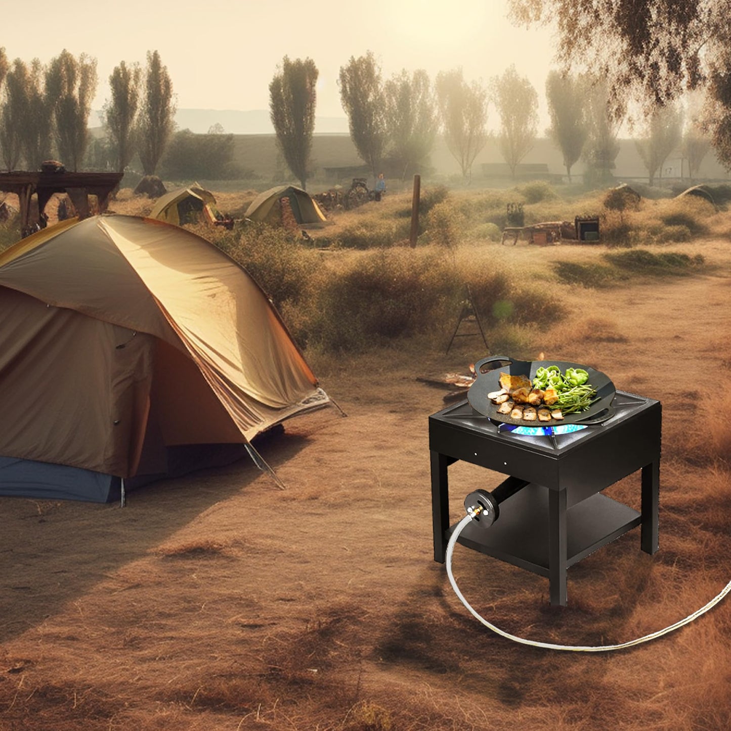 Vivicreate 185000 BTU Camping Camp Range Chef Griddle Outdoor Kitchen Garden grill propane gas 0-20 PSIG high pressure cook Stove Burner estufa Quemador cusina (Cast Iron)
