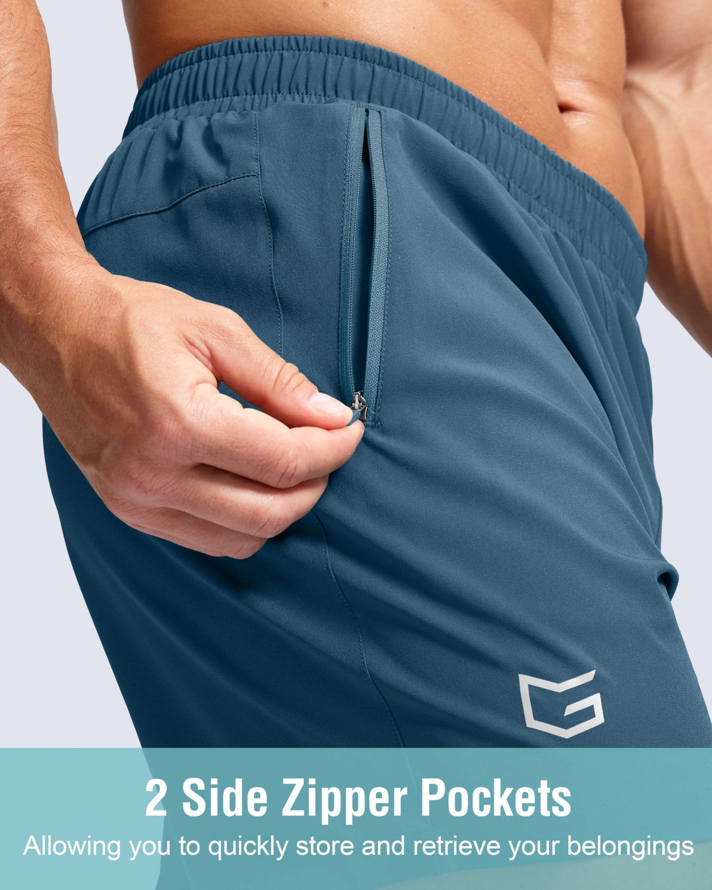 G Gradual Men's Athletic Running Shorts with Zipper Pockets Quick Dry 7"/ 5"/ 9" Workout Gym Shorts for Basketball Hiking(Dusty Blue,7XL)