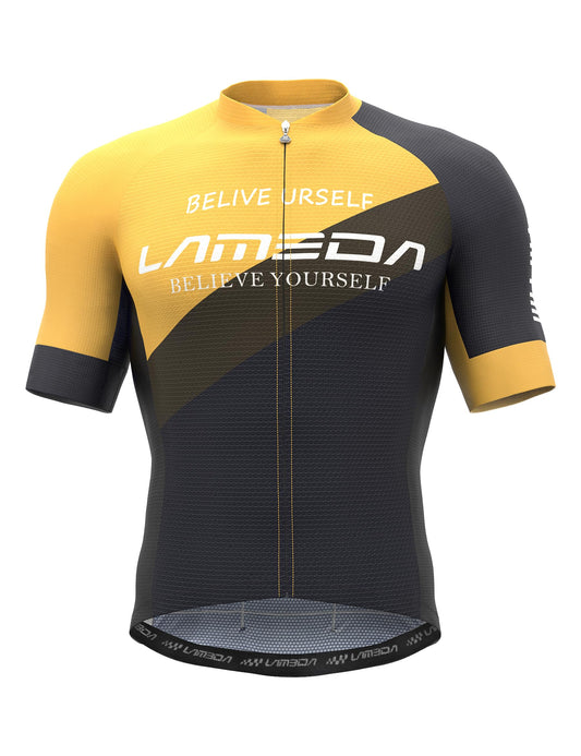 LAMEDA Men's Cycling Jersey Short Sleeves Bike Jersey for Men Cycling with 8 Pockets,Tight-Fitting Breathable Quick-Drying Bike Shirt High-Elastic Pro Road Cycling Top Bicycle Shirt Yellow