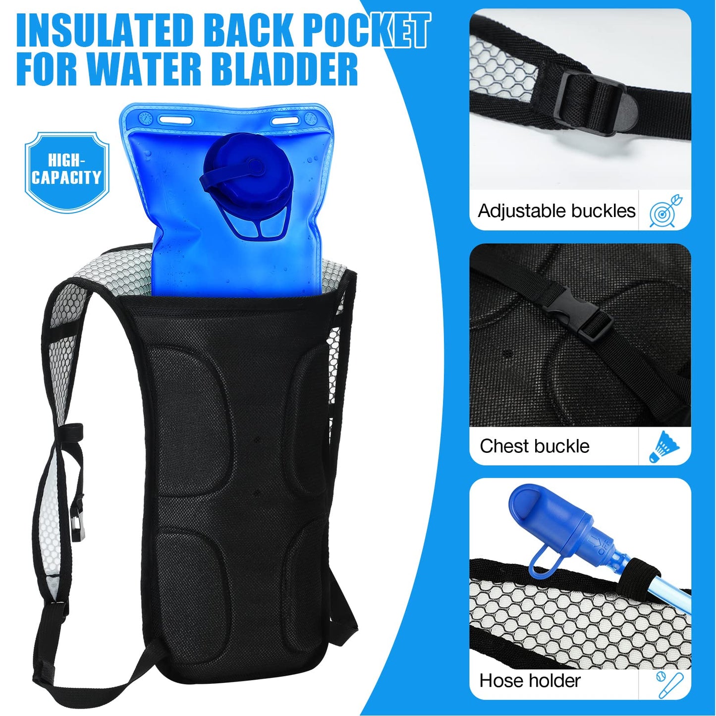 Reginary 6 Pack Hydration Backpack Set with 2l Water Bladder, Lightweight Water Backpack Outdoor for Hiking Hydration Pack with Water Bladder for Adults Running Cycling Biking