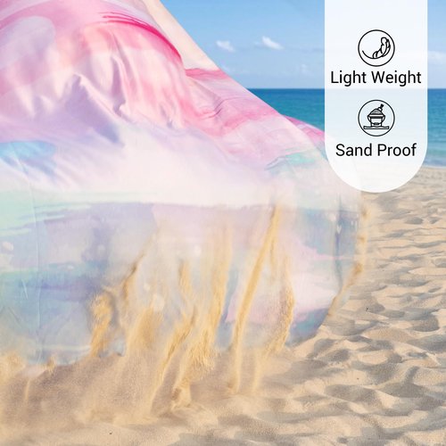 Zingtto Silky Soft 108"x84" Sand Proof Beach Blanket Sand Proof Mat with Corner Pockets and Fashion Mesh Bag for Beach Party, Travel, Camping and Outdoor Music Festival, Oil Paint Rainbow