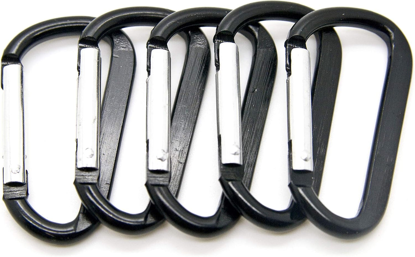ONDEPOT New 100pcs 2.25" Black Color D Shape Spring-Loaded Aluminum Carabiner Belt Clip Key Chain Hook