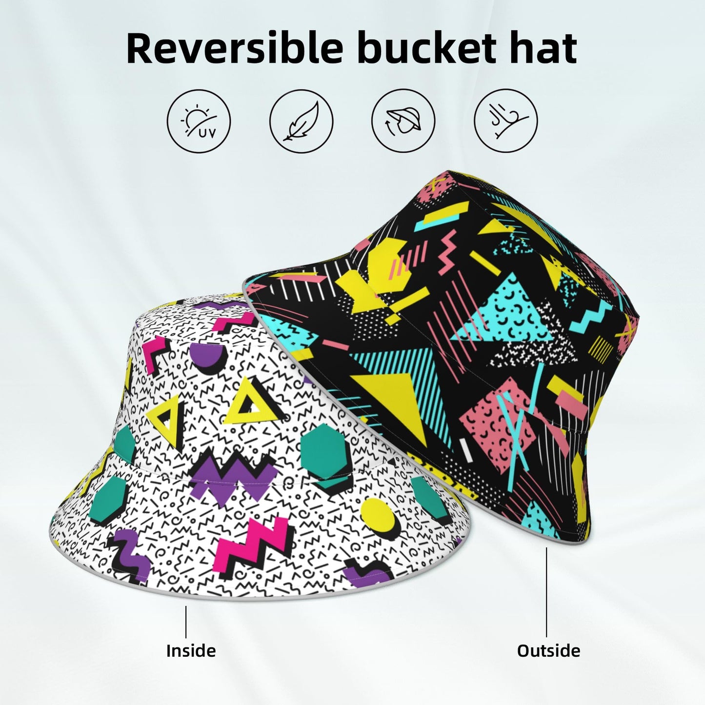 80s 90s Funny Colorful Bucket Hat Beach Summer Sun Hat Reversible Fisherman Hats Double Sided Wearing for Women Men Boys Girls