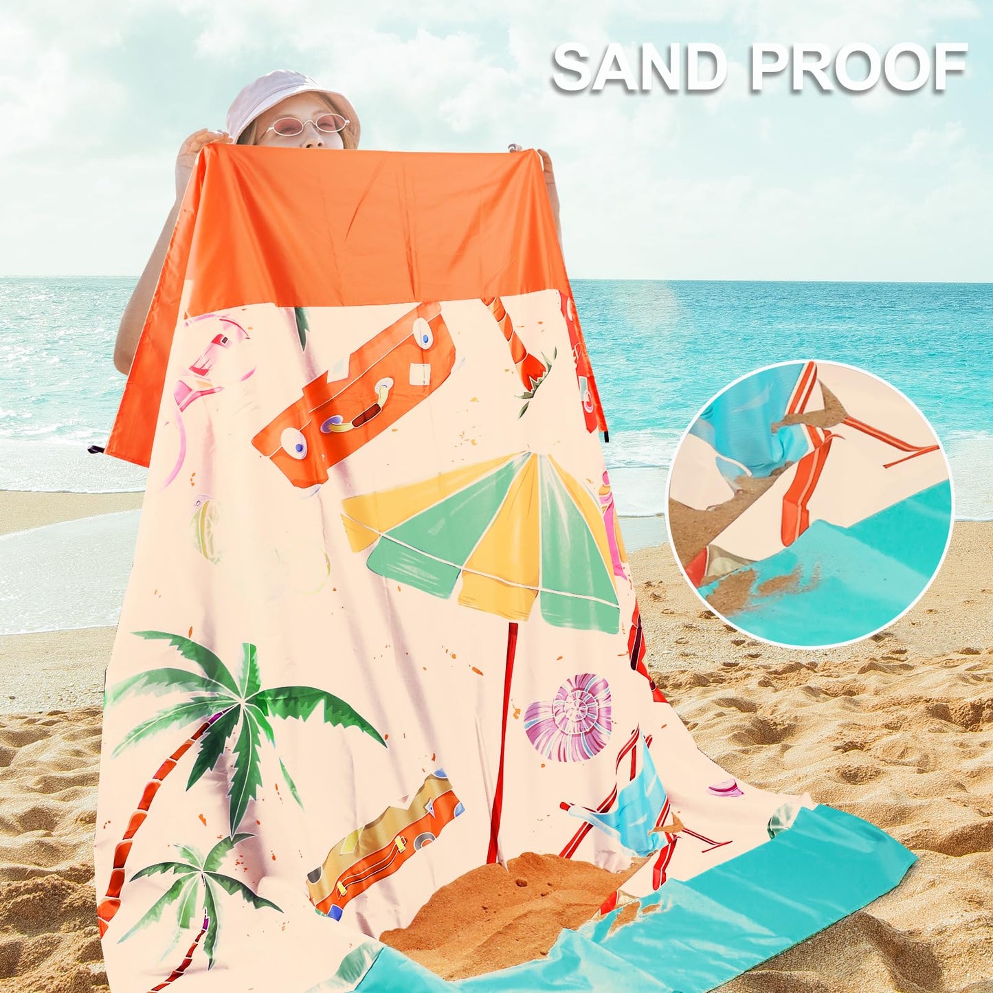 FunQeeu Beach Blanket, Waterproof Sandproof Extra Large Beach Mat 83" X 79" for 2-8 Adults Oversized Lightweight Quick Drying Outdoor Picnic Blankets
