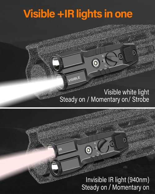 TOUGHSOUL MLOK Picatinny Mounted 1450 Lumen Flashlight 940nm IR Illuminator Infrared Flashlight Combo, Low-Profile Tactical Light with Built-in Rechargeable Battery (MLOK Mounted)