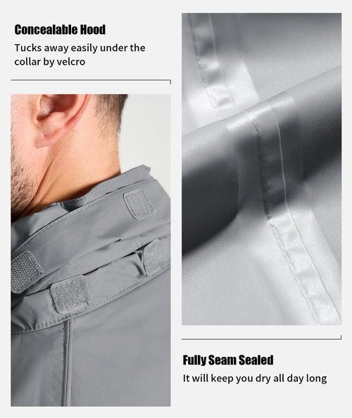 SWISSWELL Rain Suits for Men Waterproof 2 Pieces Lightweight Reflective Rain Gear Jacket Pants for Golf Fishing Hiking Grey Meduim