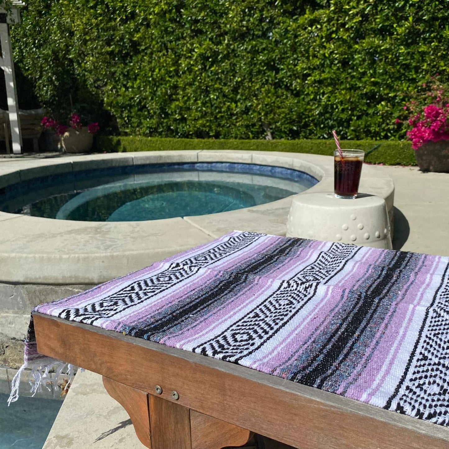 Authentic Del Mex Large Mexican Blanket - Woven Falsa Throw (70"x50") for Beach, Yoga & Outdoor Decor - Pink/Tan