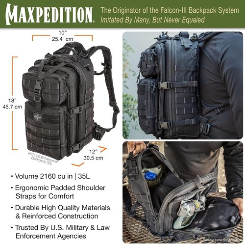 Maxpedition Falcon III Tactical Backpack - Durable Black Outdoor Gear