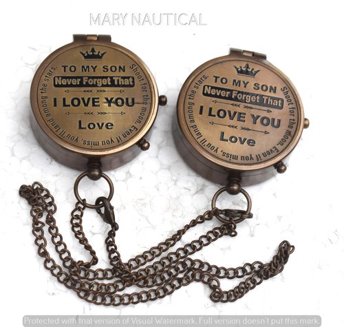 Engraved Brass Compass Gift – “to My Son/Grandson” from Mom or Dad | Graduation, Birthday, Baptism Keepsake for Boys & Young Men