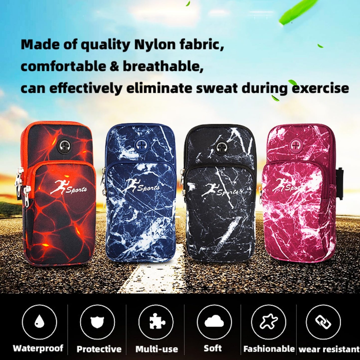NELboNs Water Bottle Pouch Compatible with Stanley 18-40oz Tumblers Zipper Pouch Bag for Gym Running Walking Armband to Hold Cellphone,Keys,Earphones,Chapstick or Cards,Red