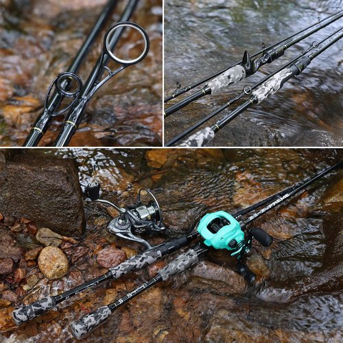 Sougayilang Fishing Rod - Medium 2Pc Graphite Composite Blank Spinning & Casting Rod, Camouflage EVA Grip, Smooth Transition Fishing Pole-Grey-6'10''-Casting