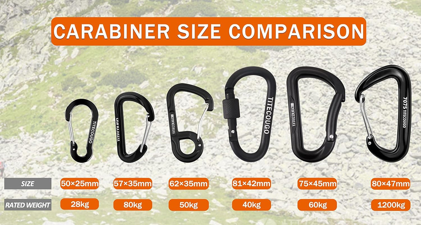 TITECOUGO Aluminum Alloy D-Ring Carabiner Key Chain Clip Hook for Camping Hiking Backpacking Outdoor Not for Climbing