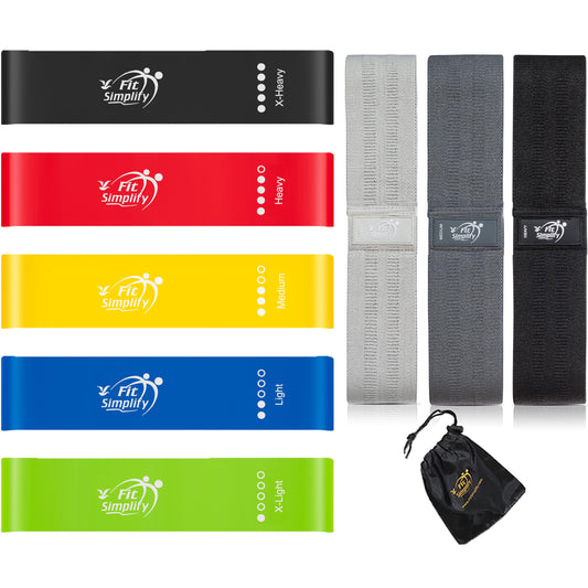 Fit Simplify Resistance Loop Exercise Bands and Fabric Resistance Hip Bands