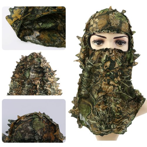 SXAOZYRS 2-Piece Set Ghillie Camouflage 3D Leafy Full Face Mask Camo Hunting Gloves, Turkey Camo Hunter Hunting Accessories for Turkey Hunting Fishing Hunting Tactical Camouflage