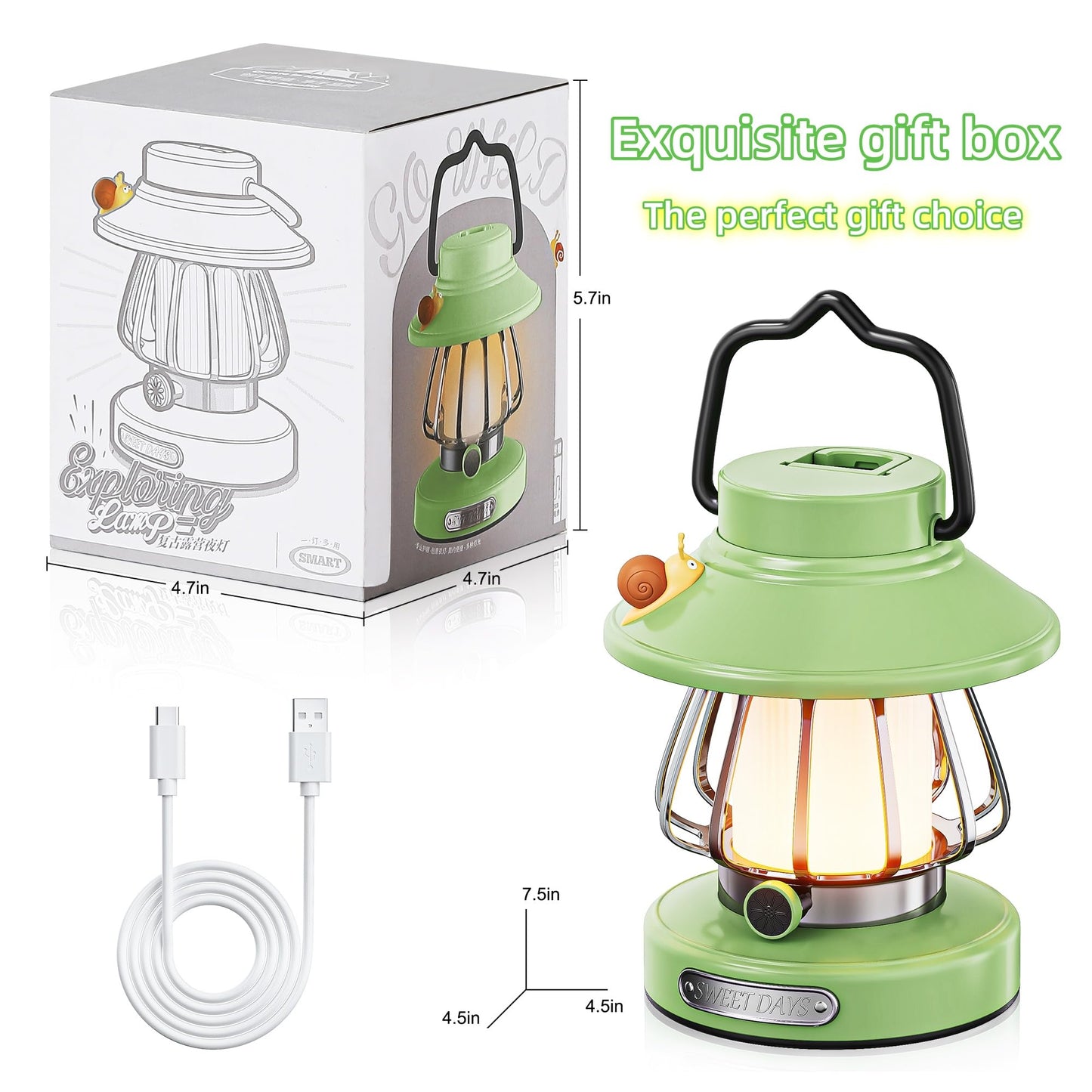HOMY New Gear lamp for Kids Set Toddler Flashlight Convenient LED Light Rechargeable Battery Operated Outdoor Indoor Essentials Table Portable Night Light Green Gift Electric Camping Lanterns Snail