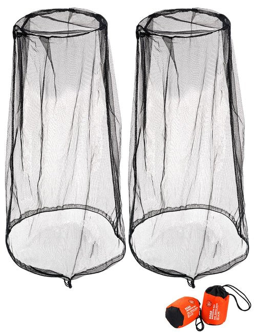 Wohohoho Mosquito Head Net Mesh With Drawstring, Bug Face Shield for Hats, Beekeeper Mask Protection for Men & Women Against Midges, Bugs & Gnats (2 Packs, Black, Updated Big Net)