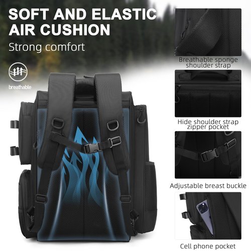 WANOON 42L Fishing Backpack with Rod Holders. Large Ttackle Bag Strong Materials