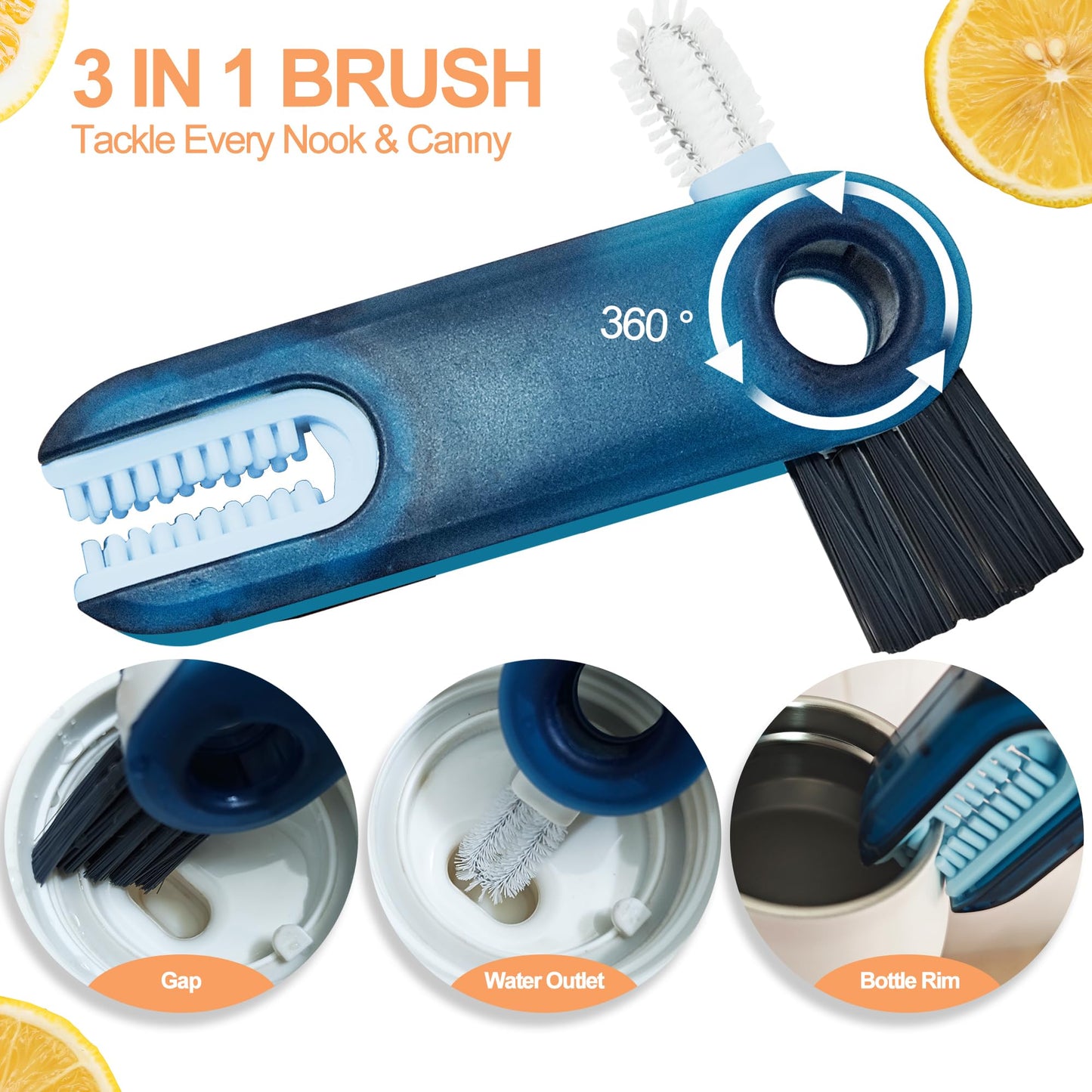 4 Pack Water Bottle Brush Cleaner Set for Owala Twist, Free-Standing Cleaner for Stanley All Day Slim, 2 Straw Brushes, 3-in-1 Lid Cleaning Brush for Spout Crevices