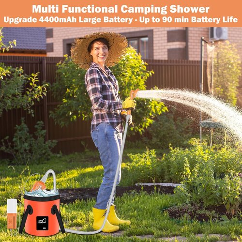 Cosy Life Portable Shower for Camping, Rechargeable Camping Shower Pump with 5 Gallons Collapsible Bucket & LED Light, Electric Outdoor Camp Shower Portable Shower Pump Camping Hiking (5.9 ft Hose)
