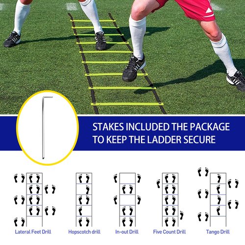 MKSY Agility Ladder Speed Training Equipment Set, Includes 20ft Agility Ladder, Parachute, 4 Agility Hurdles, 12 Disc Cones, 1 Jump Rope, 4 Stakes & 5 Bands for Basketball Soccer Training