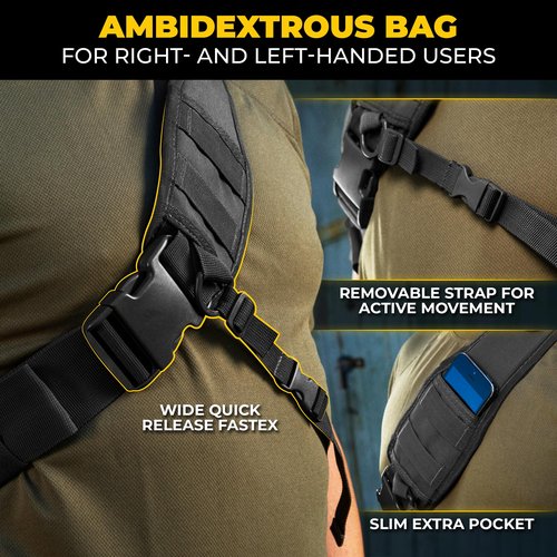 M-Tac 10L Tactical Sling Backpack - Crossbody Medical Sling EMS Bag EDC with Loop Panel for Concealed Carry - Travel, Fishing, Hiking Backpack (Black)