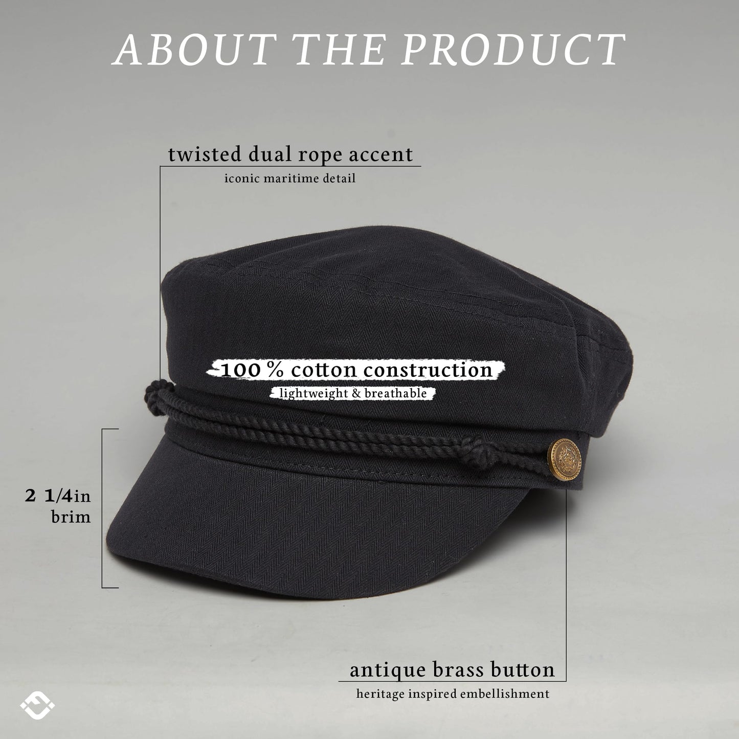 Funky Junque Women's 100% Cotton Greek Fisherman Hat Adjustable Newsboy Beret Cap Black One Size - Black