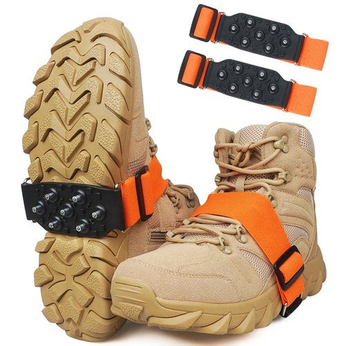 Ice Cleats Snow Traction Cleats for Boots and Shoes Mid-Sole Non Slip Crampons with Adjustable Straps 7 Tungsten Studs for Secure Grips Rotatable Traction Aids Walking on Snow and Ice S/M-1PCS