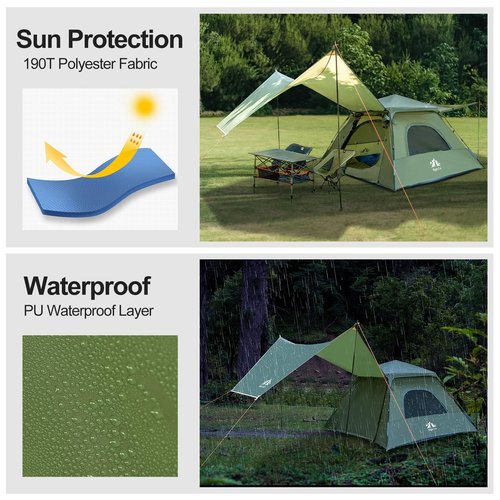 Night Cat Instant Cabin Tent with Canopy Tarp 3 Persons Waterproof Pop Up Tent for Family Camping 2 in 1 Canopy Tent with Porch Automatic Easy Set Up Outdoor