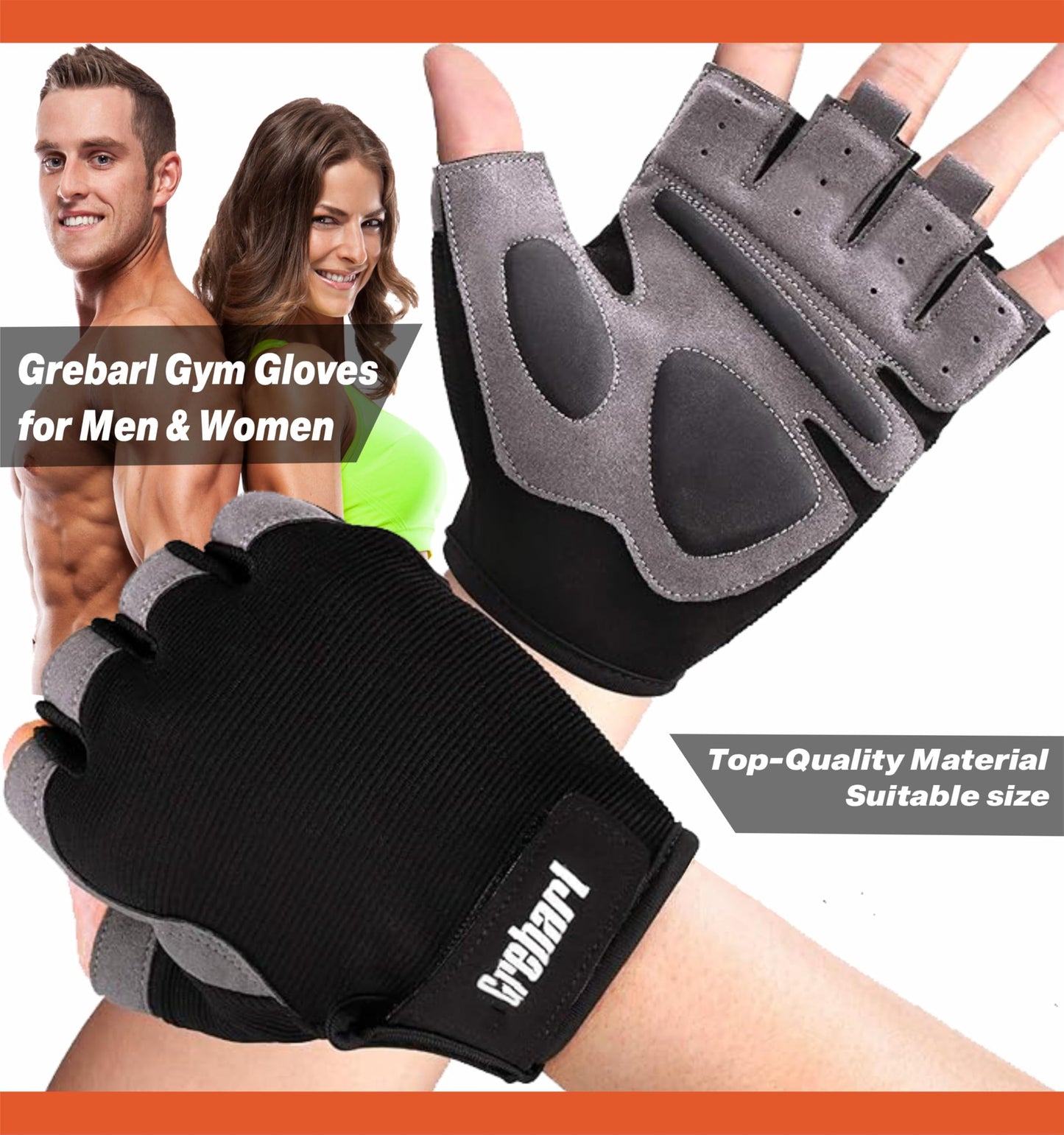 Grebarl Lightweight Gym Gloves, Weightlifting Gloves, Cycling Gloves, Tennis Gloves, Fitness Gloves Full Wrist Support, Breathable with Grip Protection Workout Gloves for Men & Women (X-Large)