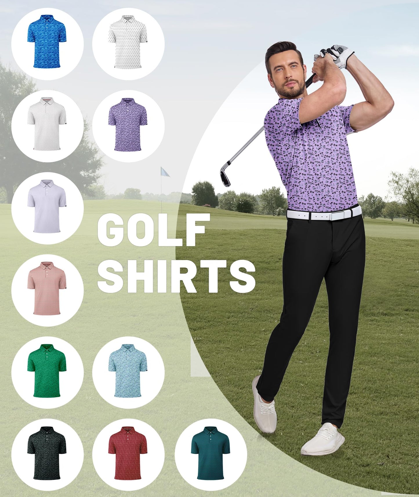 ZITY Mens Print Polo Shirts Short Sleeve Moisture Wicking Shirts for Men Golf Tennis Daily Casual Collared T-Shirt Purple XL