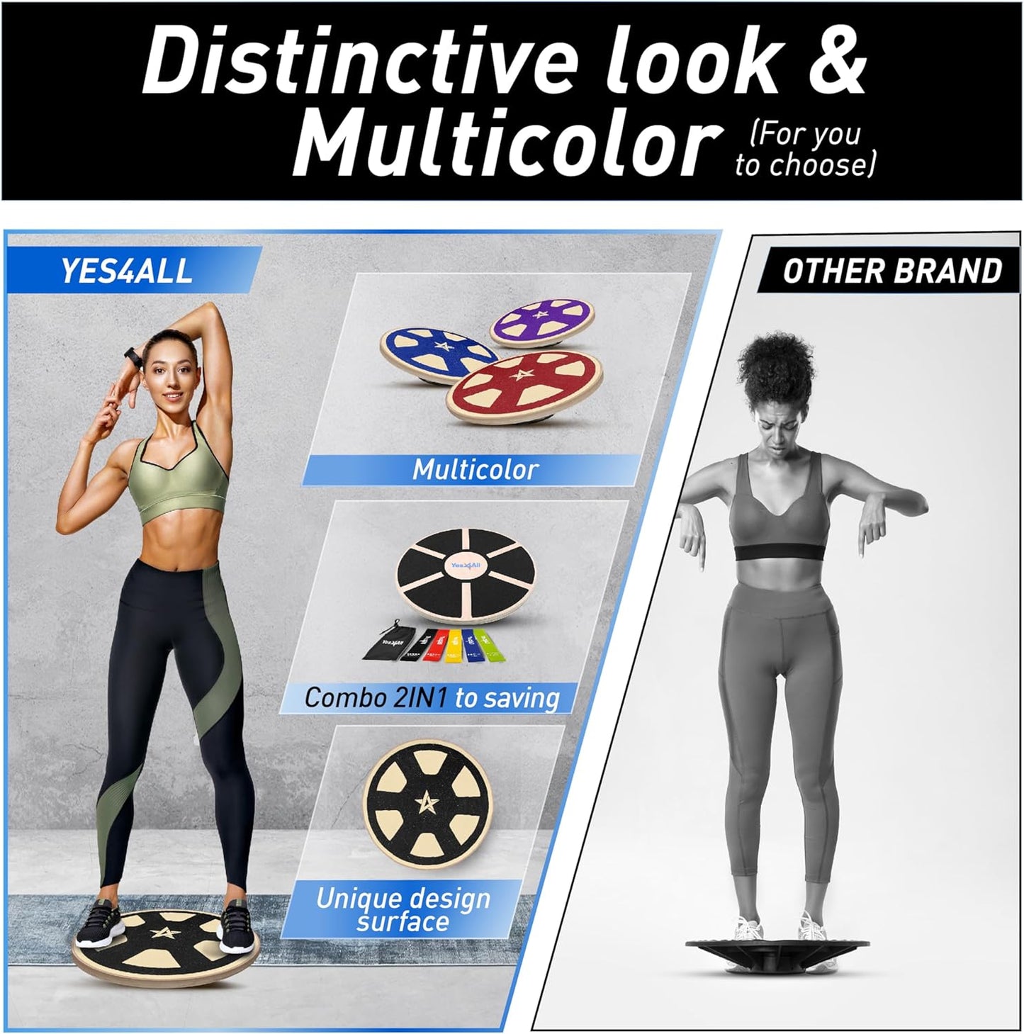 Yes4All Versatile Wooden Wobble Balance Board, Balance Trainer for Mobility Training, Standing Desk, Core Training, Exercise Balance Stability Trainer