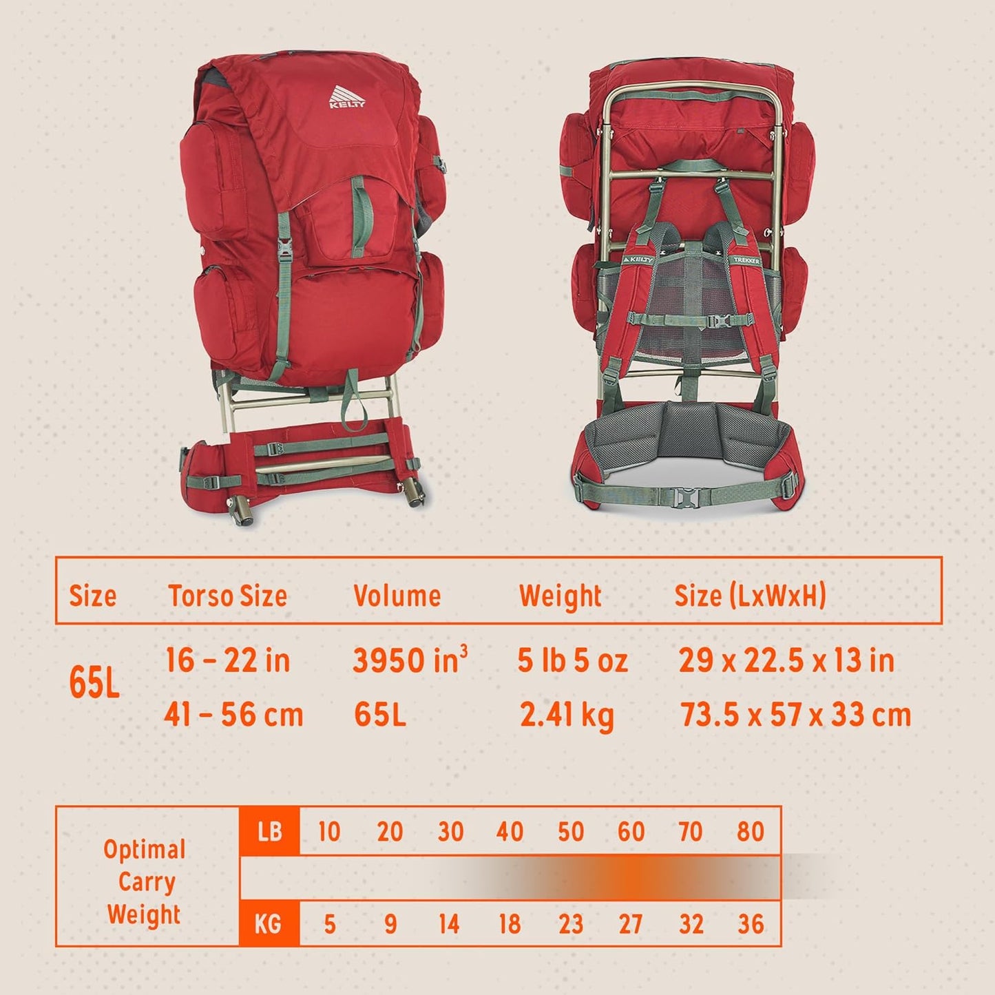 Trekker 65 Backpack by Kelty - Garnet Red, Lightweight & Durable Hiking Gear
