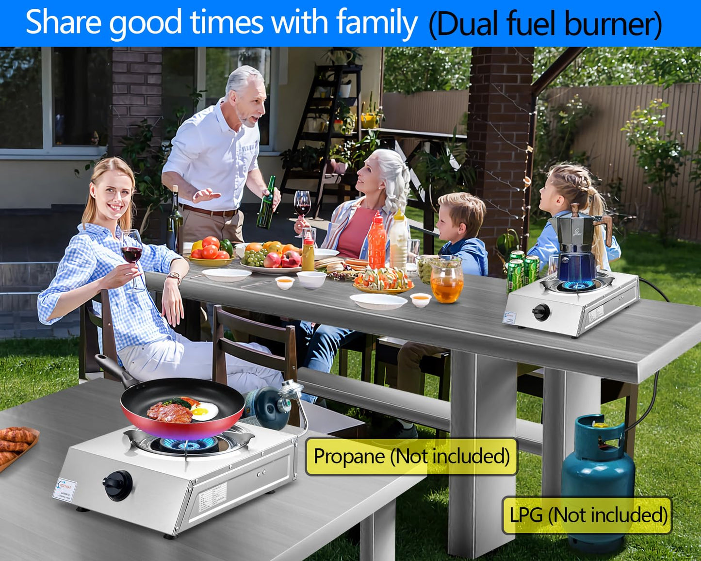 Horynar Propane Stove Single Burner Propane Stove 1 Burner 12,000 BTU Dual Fuel Auto Ignition with CSA Converter / QCC1 LPG Hose for Emergency Outdoor Cooking